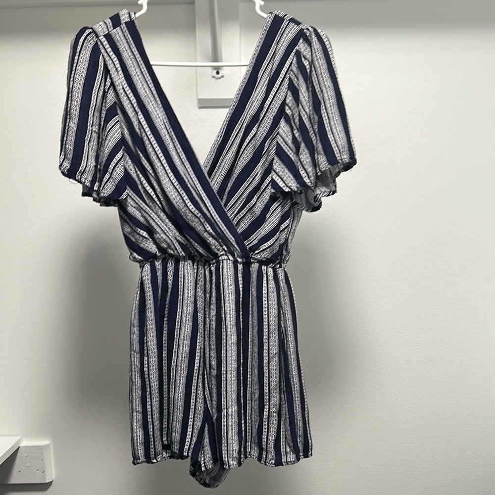 Striped Navy and White One Piece